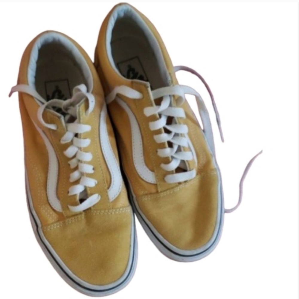 Yellow and White Low Top Vans Sneakers